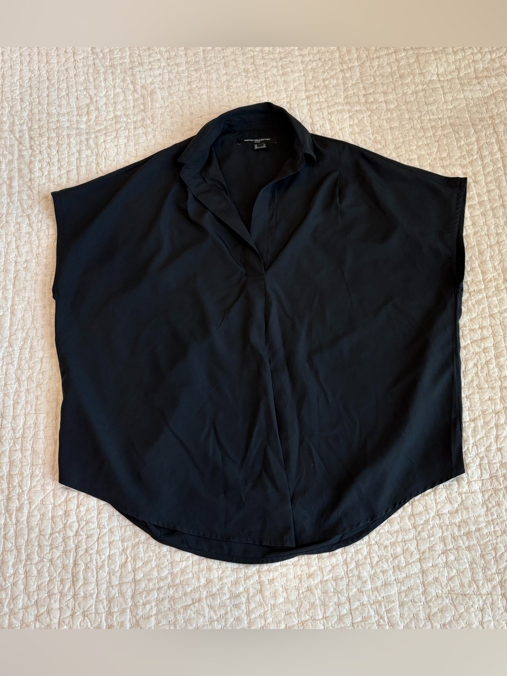 French Connection Black Draped Collared Tunic Top